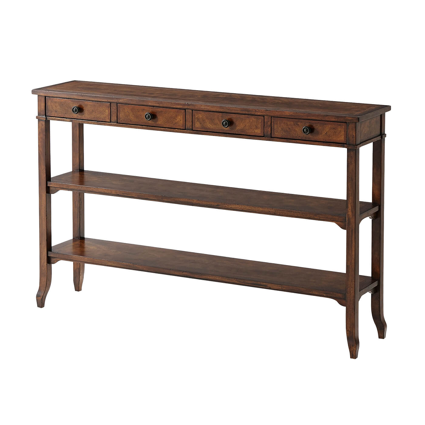 Console table with drawers, front angled view.