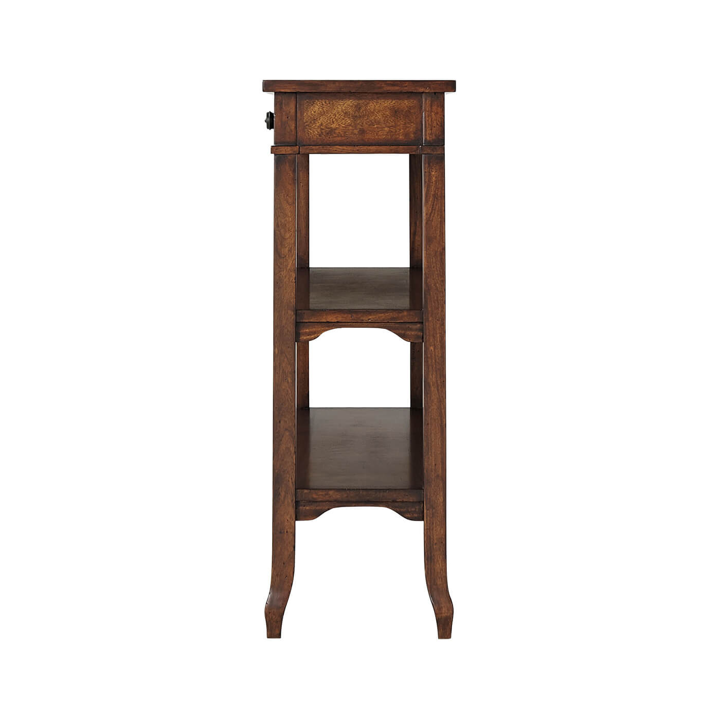 Console table from side, showing shelves.