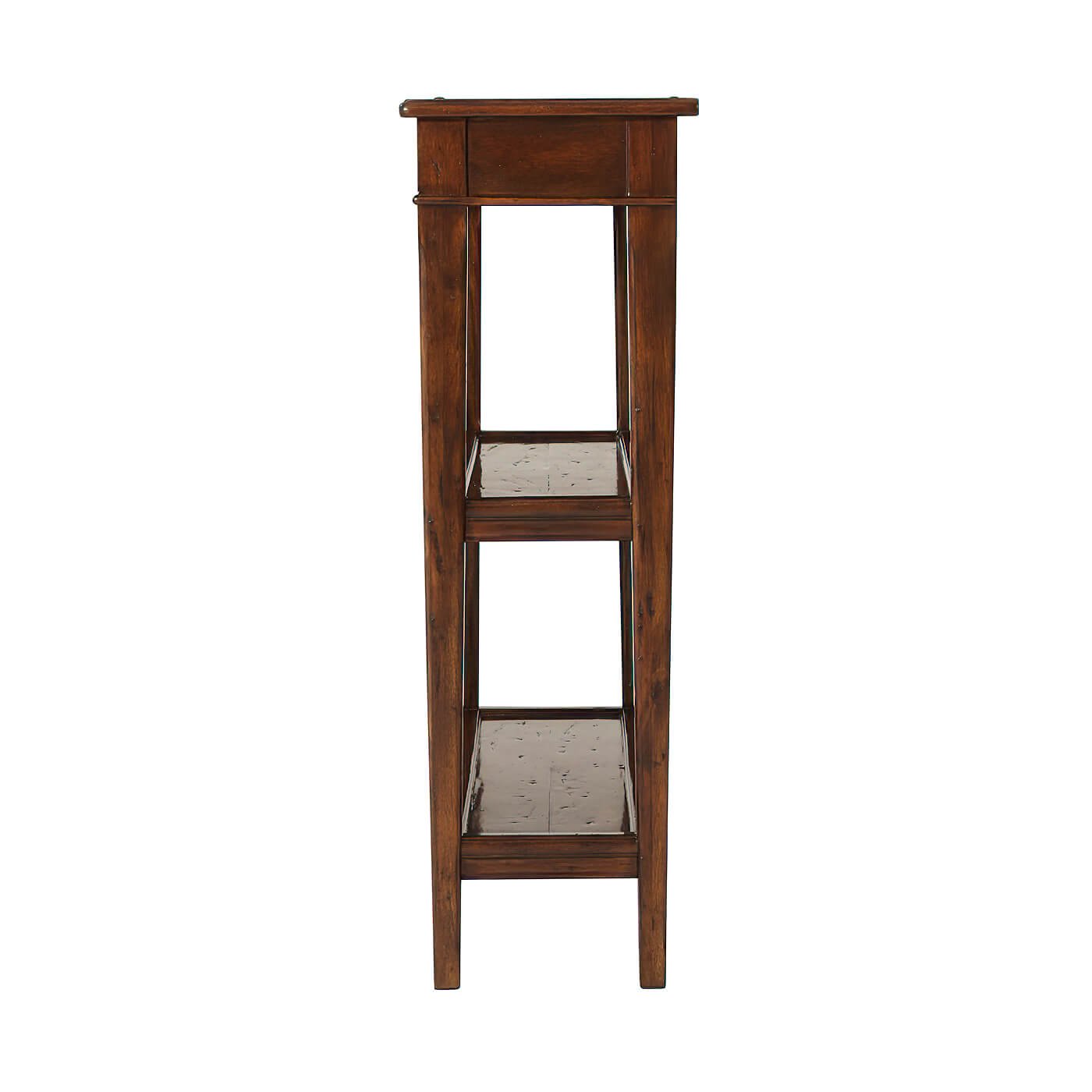 Side view of console table, showing narrow depth profile.