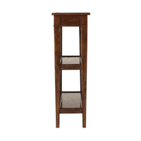 Side view of console table, showing narrow depth profile.