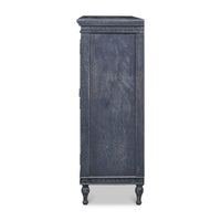 Side profile of dark blue credenza.