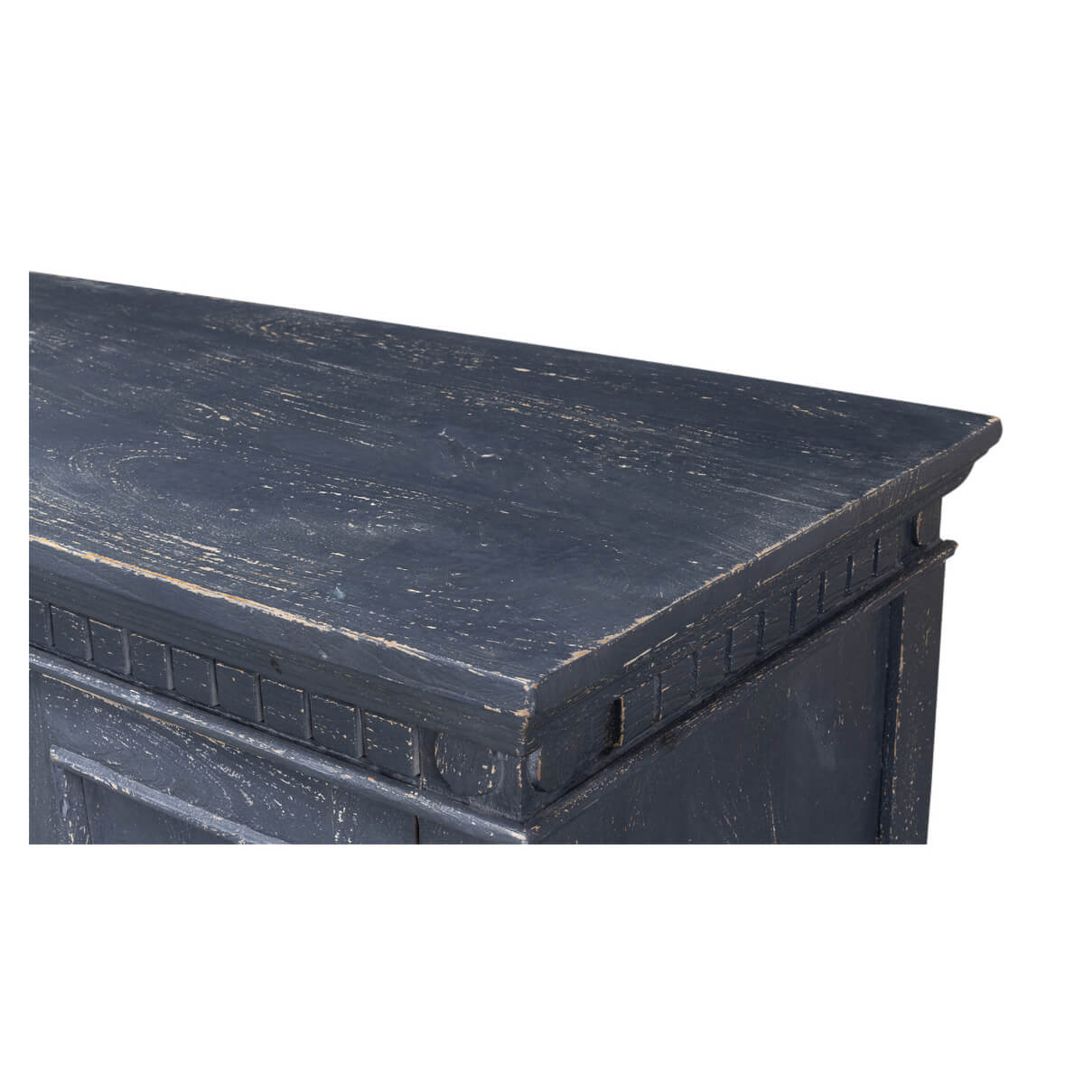 Close-up of top edge detailing on credenza.