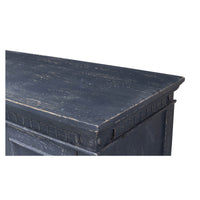 Close-up of top edge detailing on credenza.