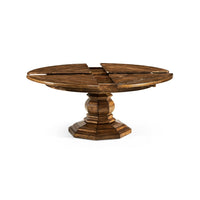 Extension mechanism partly opening round dining table.