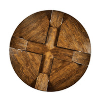 Extended top view of round dining table leaves.