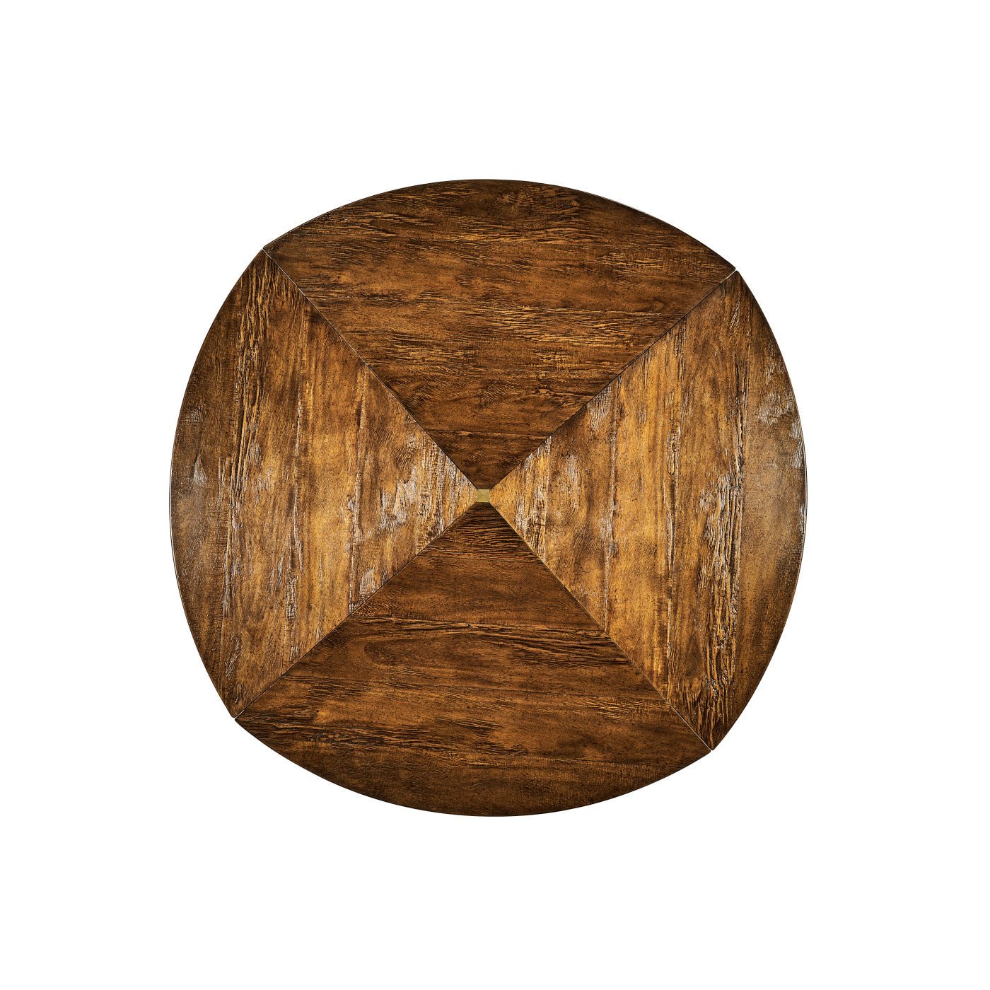 Closed round dining table top view detail.