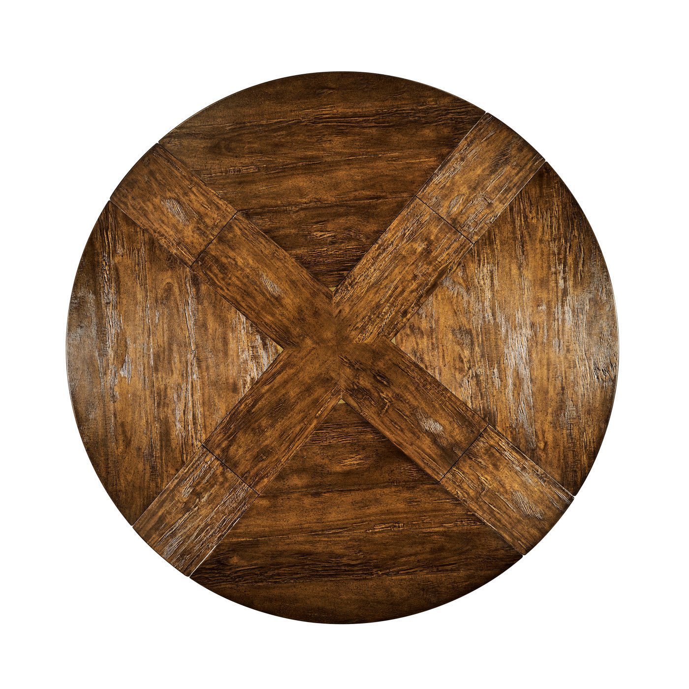Overhead view of round dining table with visible details.