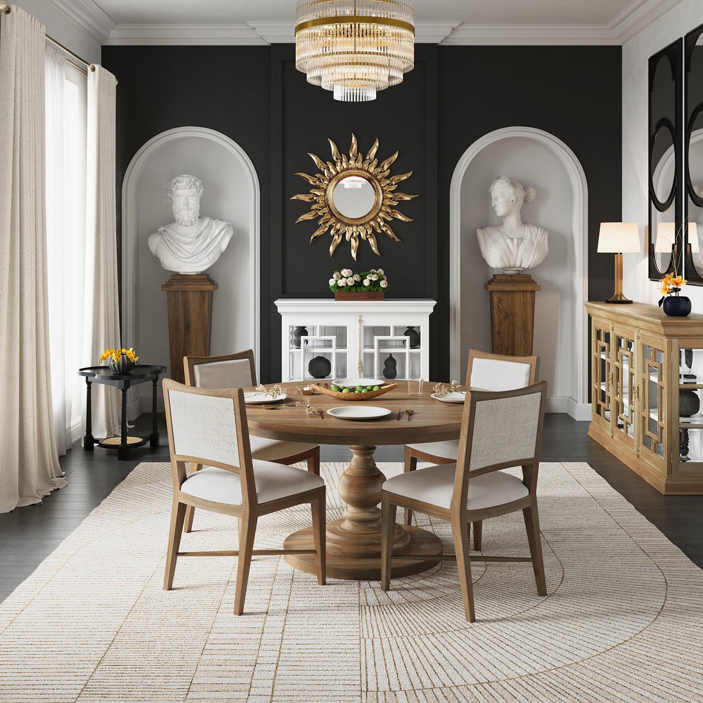 Dining room featuring credenza with dining table.