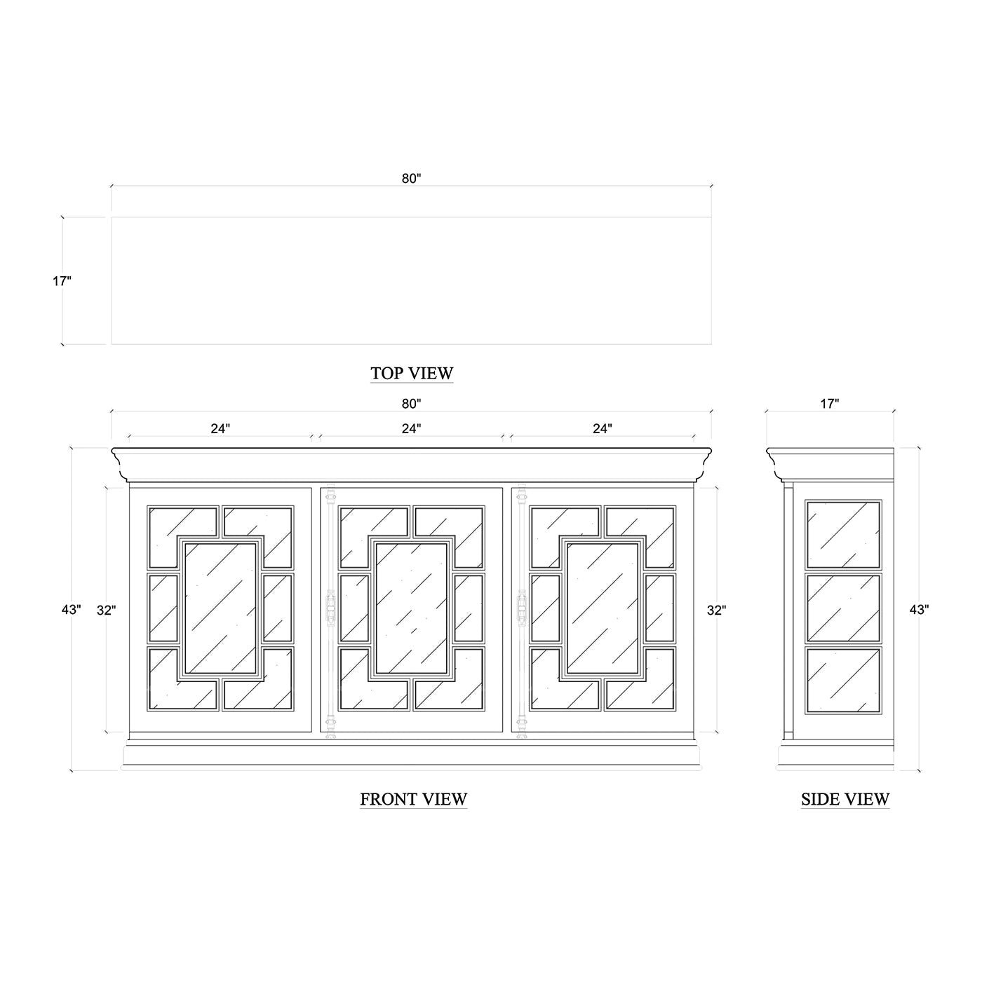Credenza dimensions and design schematic drawing.