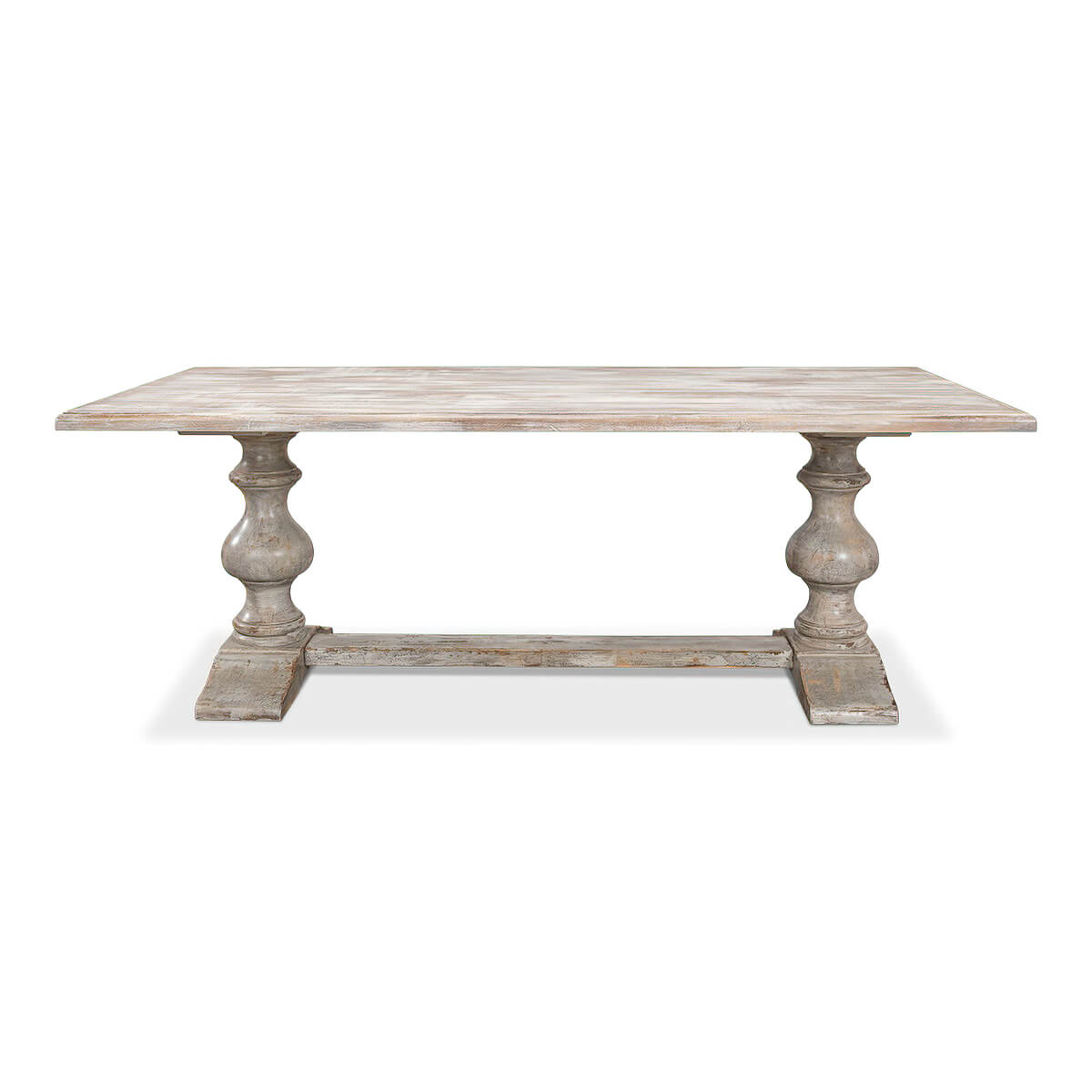 Front view of French Provincial grey dining table.