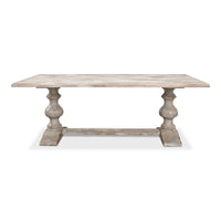 Front view of French Provincial grey dining table.