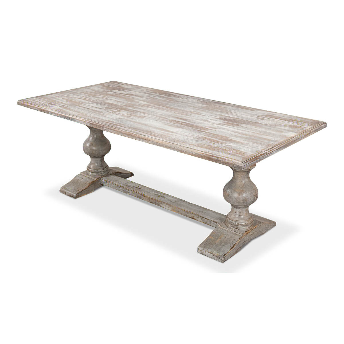 Another angular view of weathered refectory dining table.