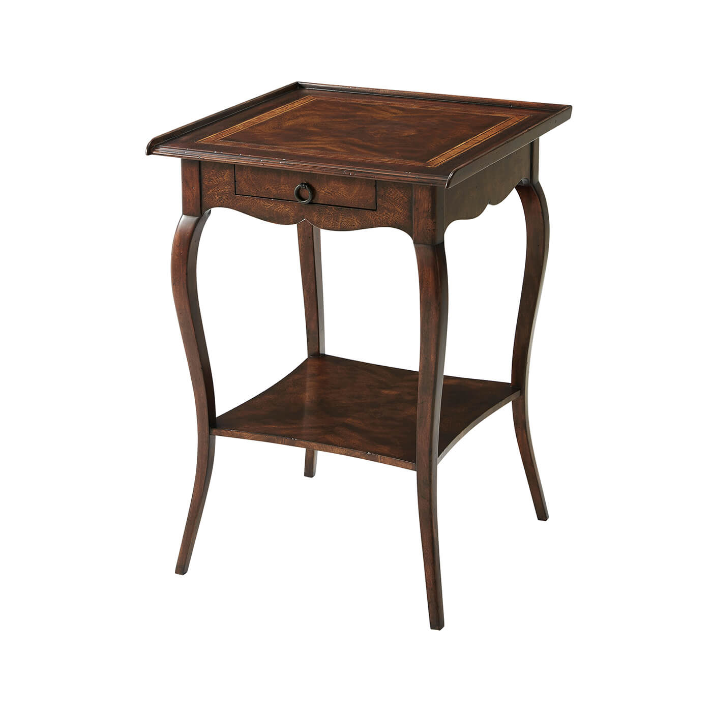 French Provincial inlaid end table, angled view