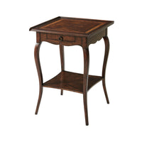 French Provincial inlaid end table, angled view