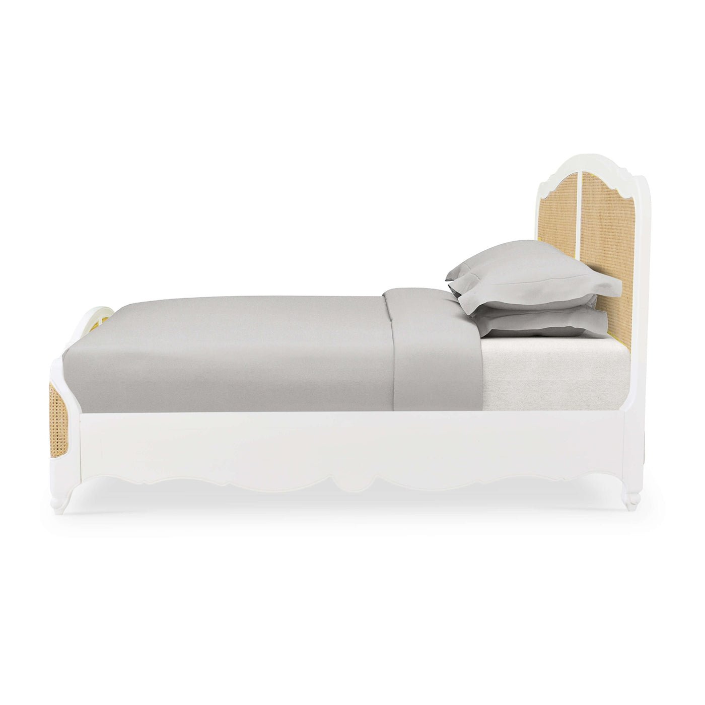 French Provincial King Bed side view showing mattress depth.
