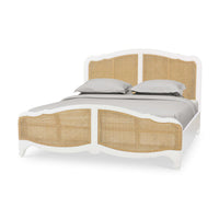 French Provincial King Bed angled front view with bedding.