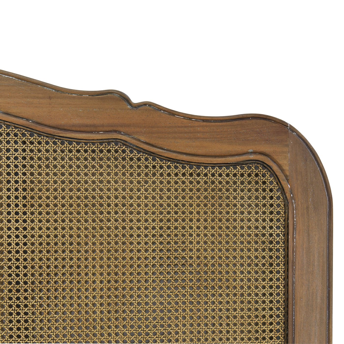 Close-up of French Provincial bed cane detail, straw wash.