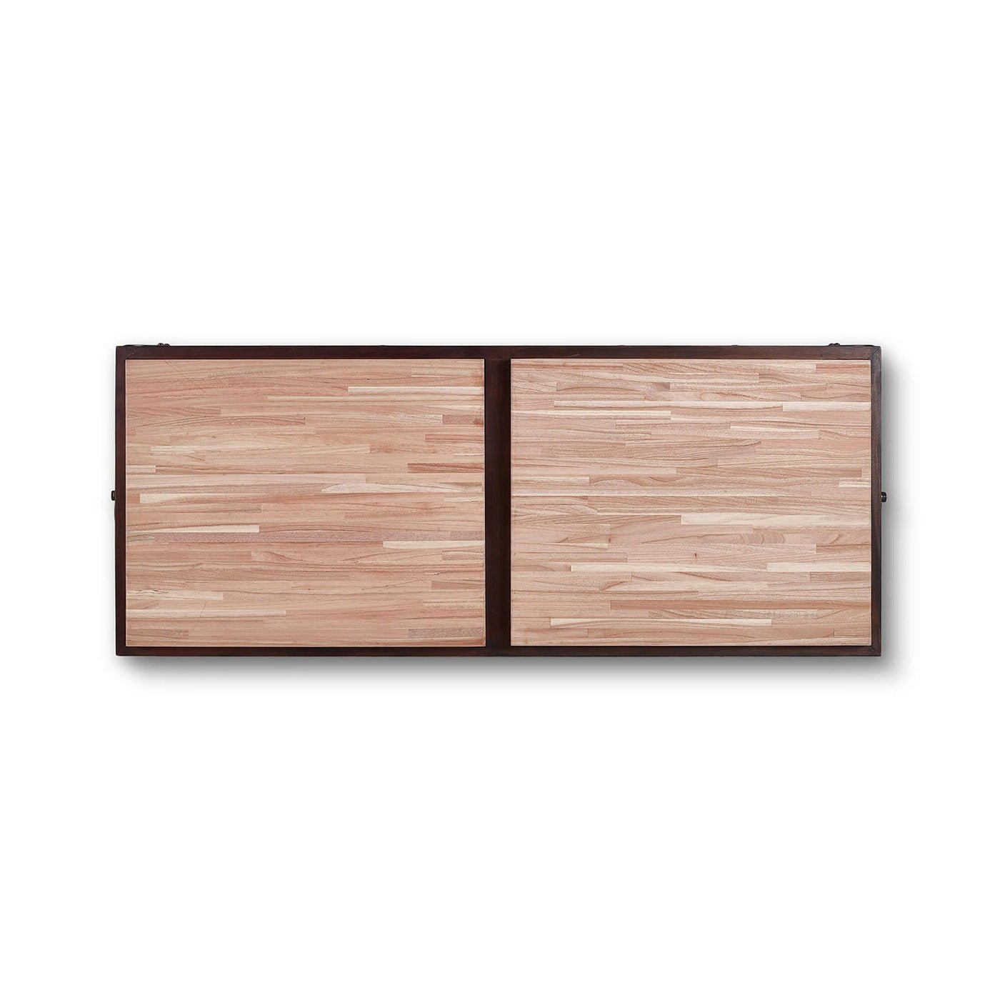 Top view of kitchen island, wooden surface detail.