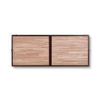 Top view of kitchen island, wooden surface detail.