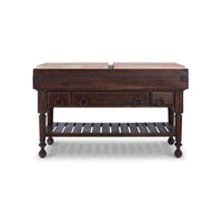 Front view of French Provincial kitchen island, rustic finish.