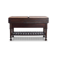 Back view of French Provincial kitchen island, rustic cocoa.