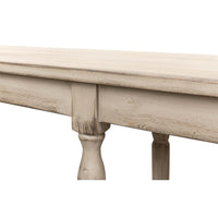 Close-up of carved leg and apron, console table.