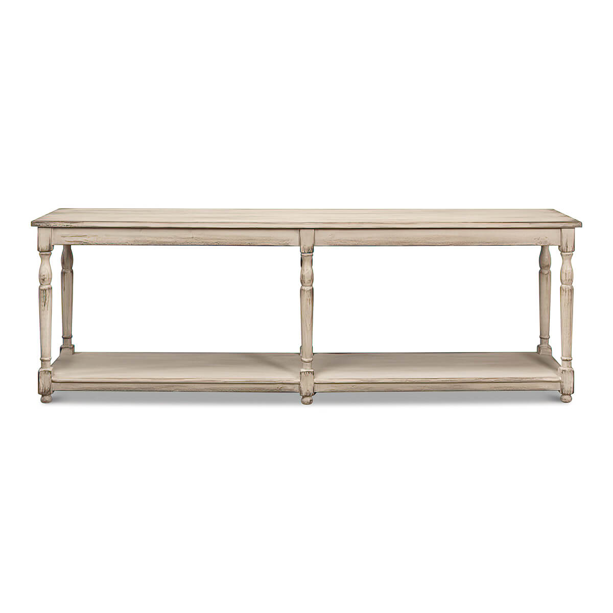 Front view of rustic console table.