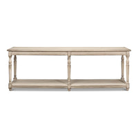 Front view of rustic console table.