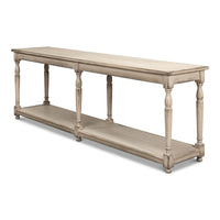Side angle of French provincial console table.