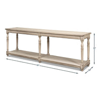 Dimensions of French provincial console table illustrated.