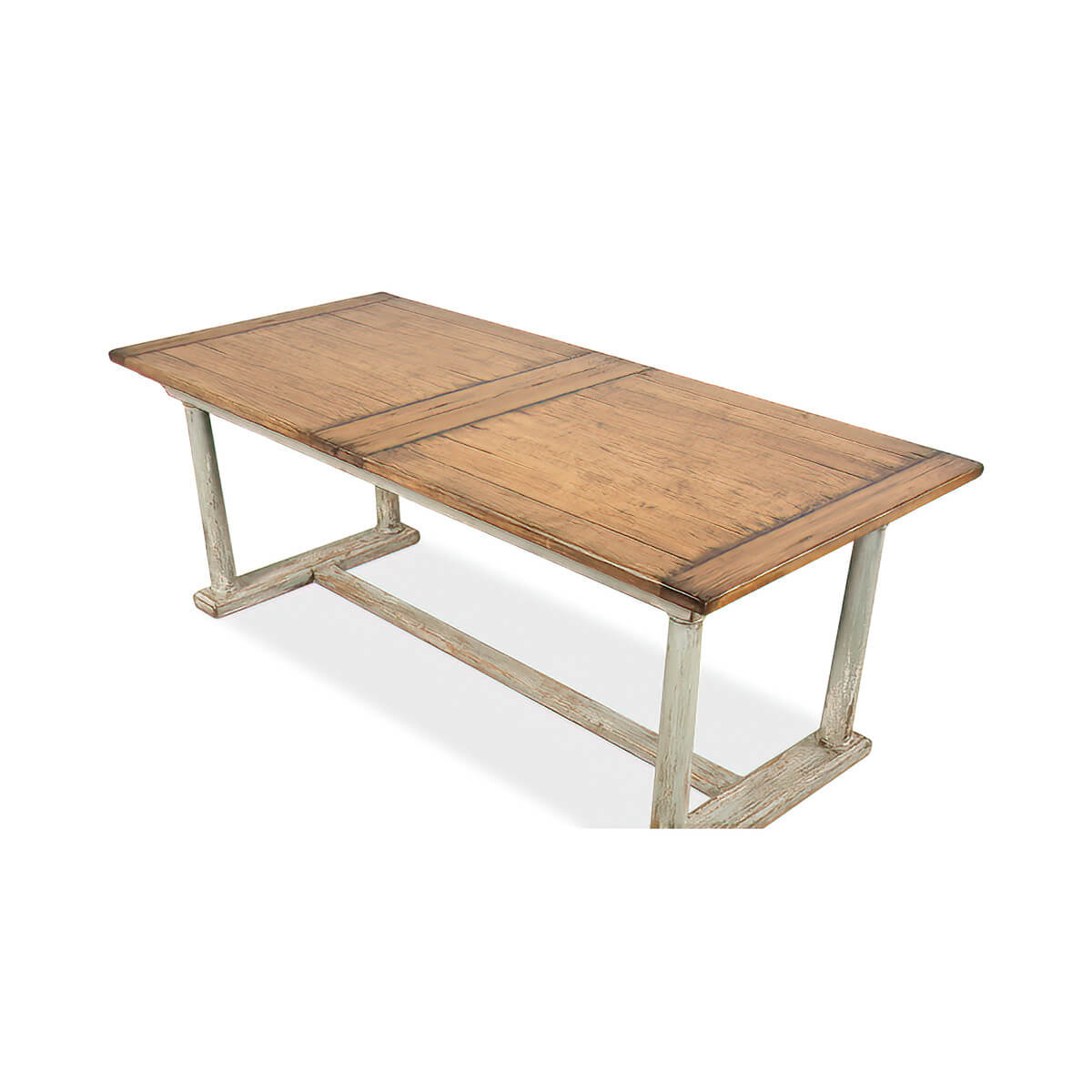Angled view of fully extended dining table.