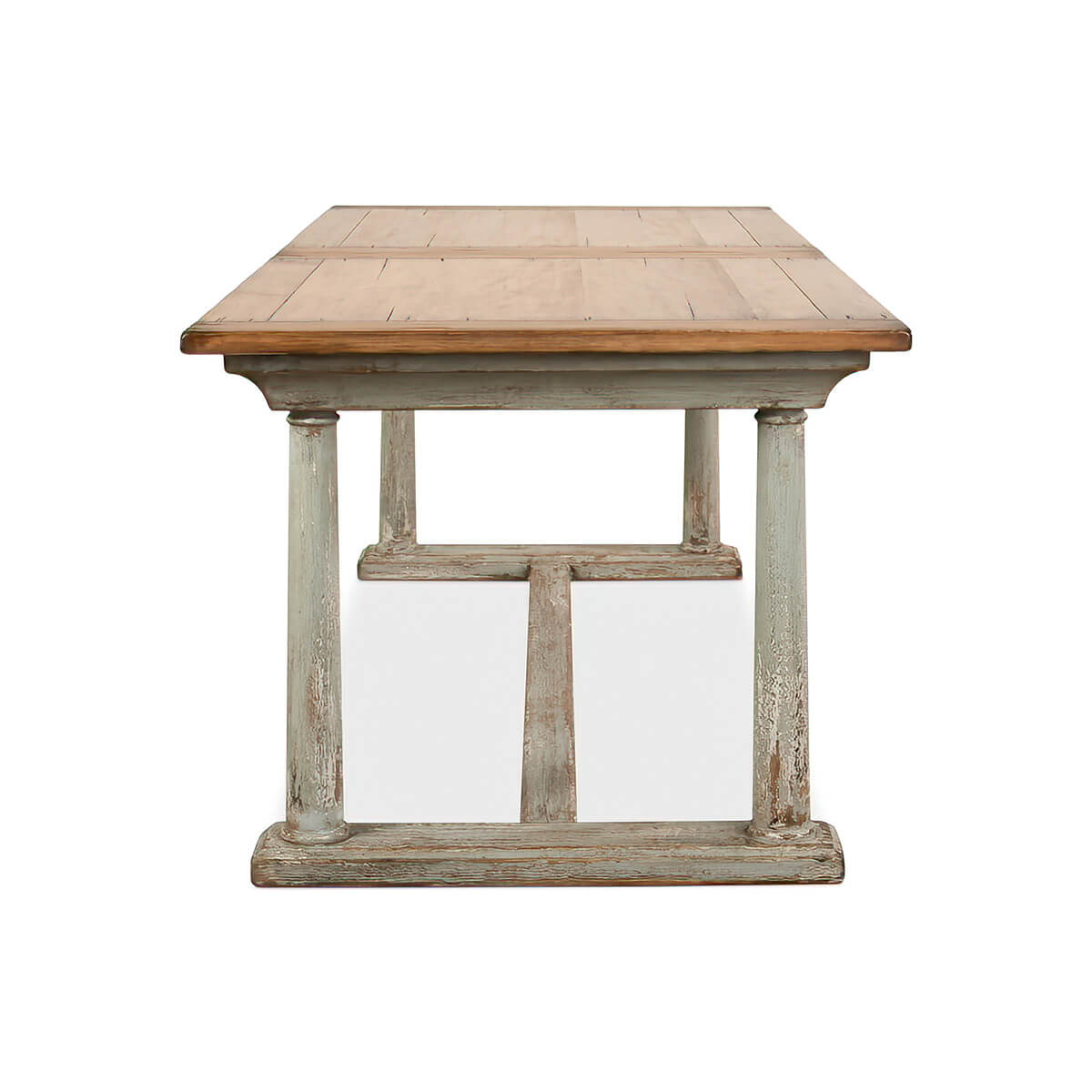 End view of rustic extension dining table.