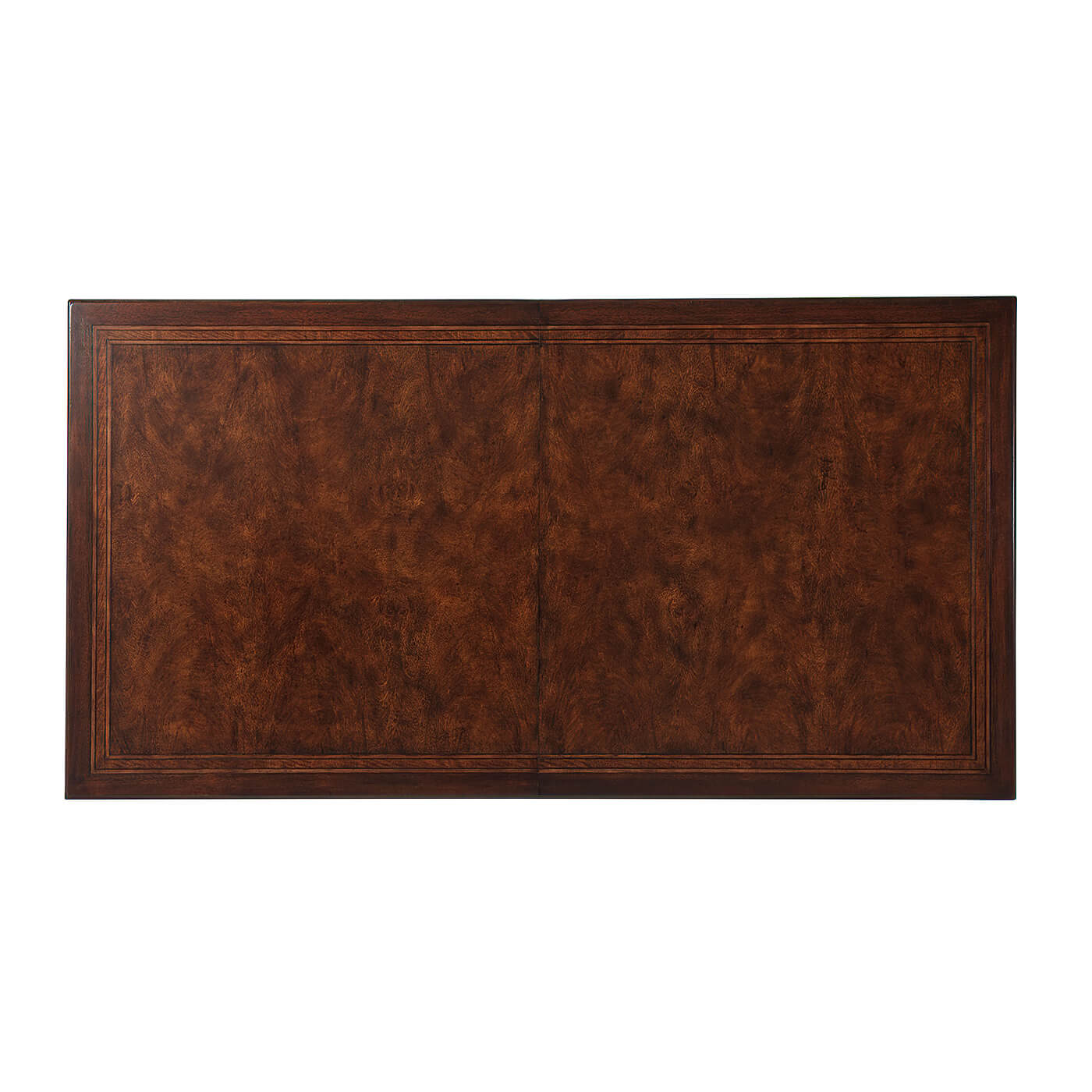 Top view of dining table, highlighting wood grain pattern.