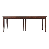 Extended dining table side view, showcasing leg details.
