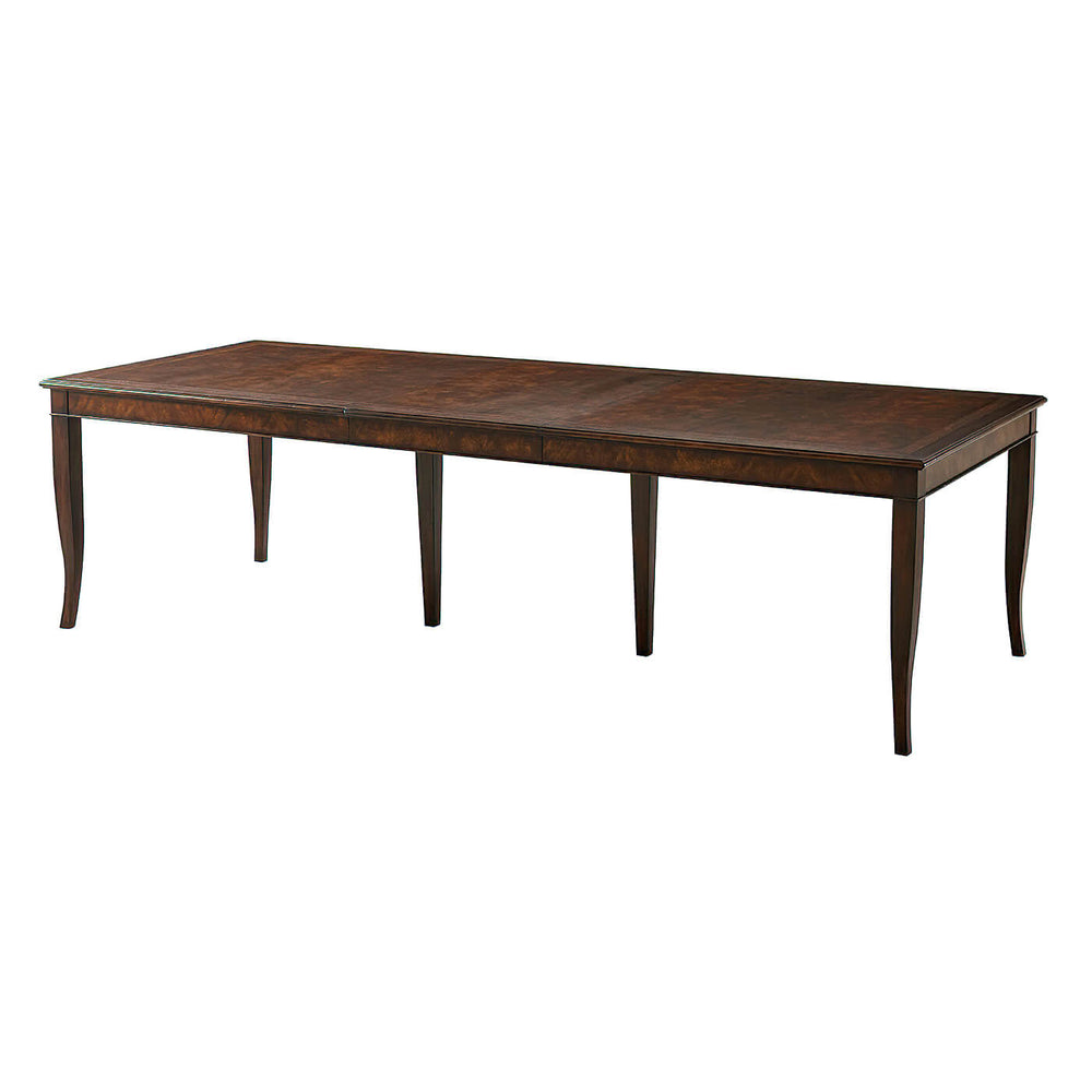 Extended French Provincial Neo Classic dining table, angled view.