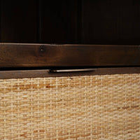 Wicker basket drawer detail in French Provincial display cabinet.