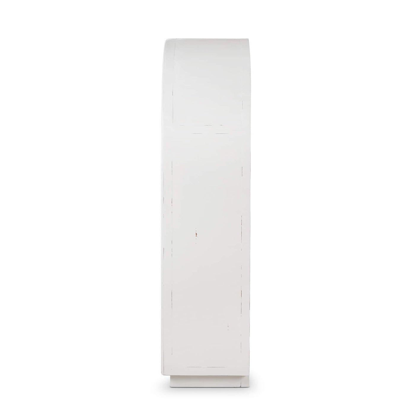 Side view of French Provincial display cabinet, white finish.
