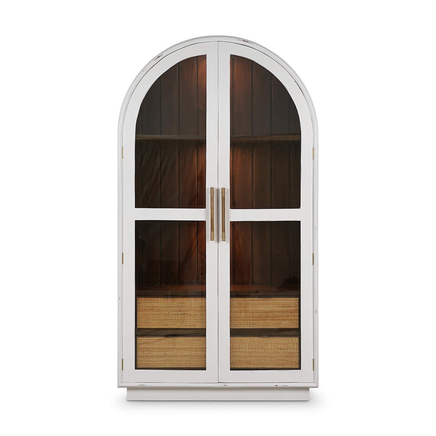 French Provincial display cabinet, front view, flat doors closed.