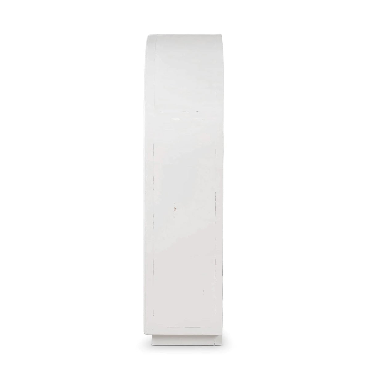 Side view of arched white display cabinet.