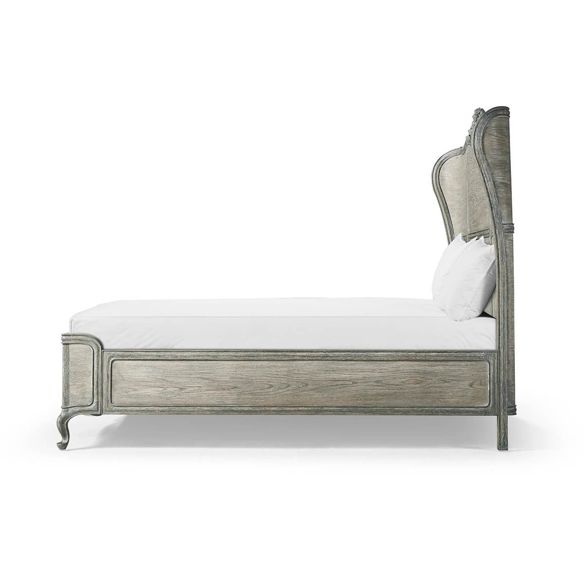 French Provincial King Bed side view without pillows.