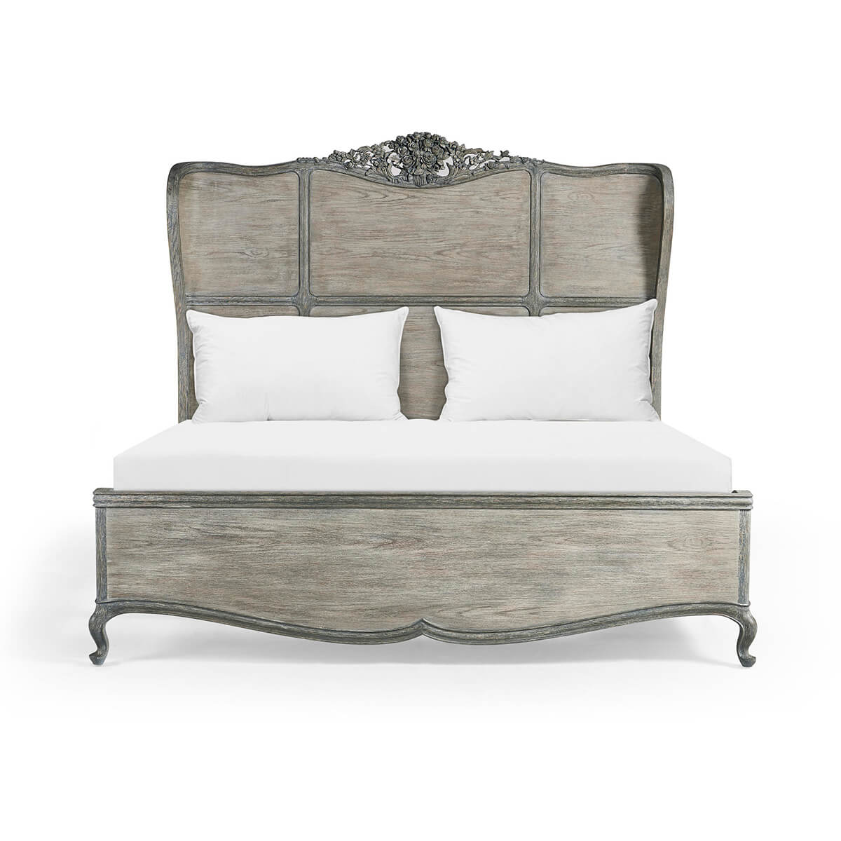 French Provincial King Bed front view with pillows.