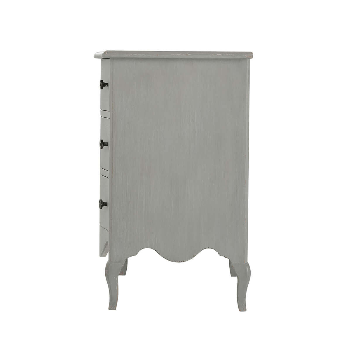 Side profile of gray nightstand.