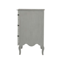 Side profile of gray nightstand.