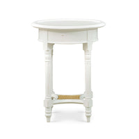 Front view of painted round end table.
