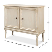 French Provincial side cabinet dimensions, angled view.