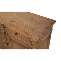 Close-up of sideboard top wood texture detail.