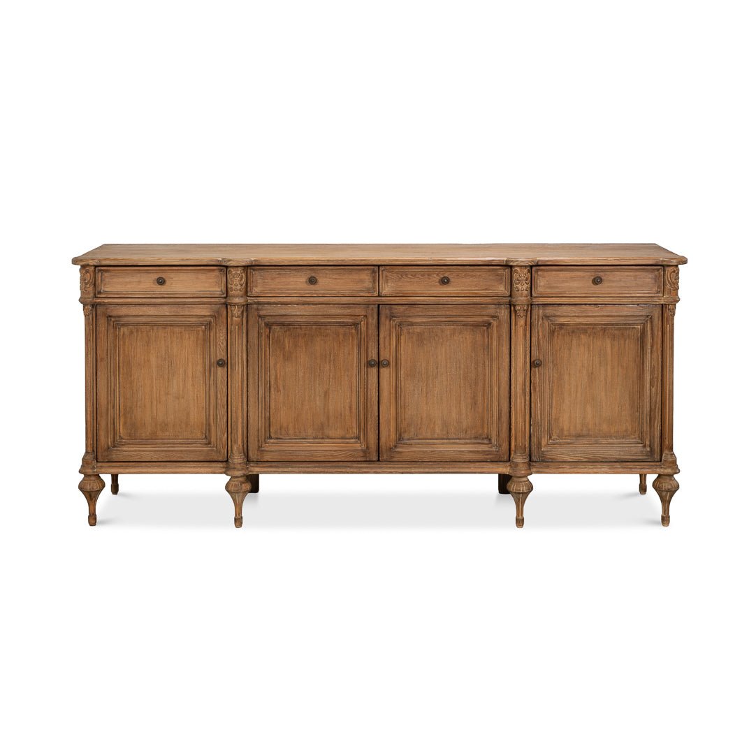 French Provincial pine buffet sideboard, front view.