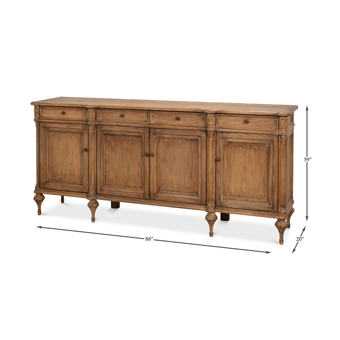 Dimensions of French Provincial pine sideboard in inches.
