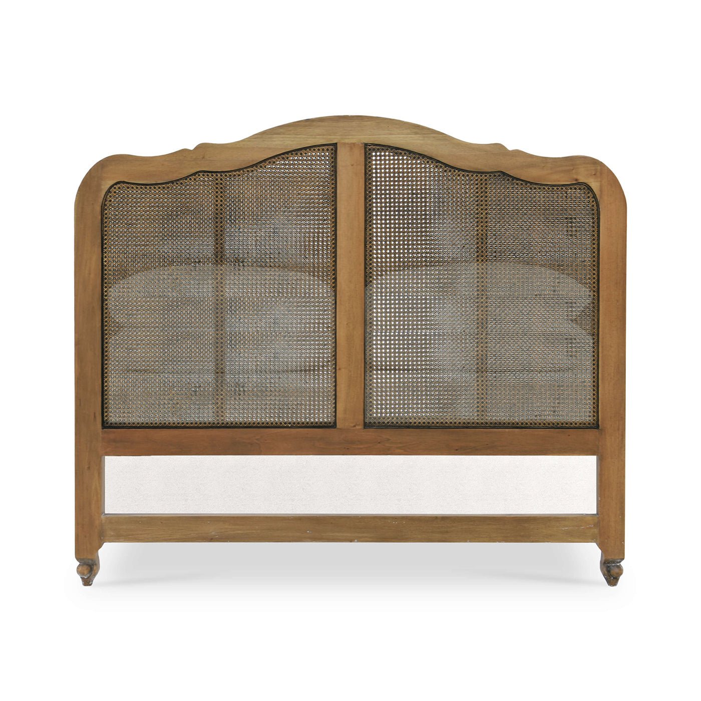 Back view of French provincial queen bed, straw finish.