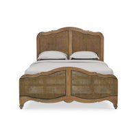Front view of French provincial queen bed, straw wash.